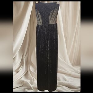 Tezenis Long Velvet Dress with Faux Leather Bodice